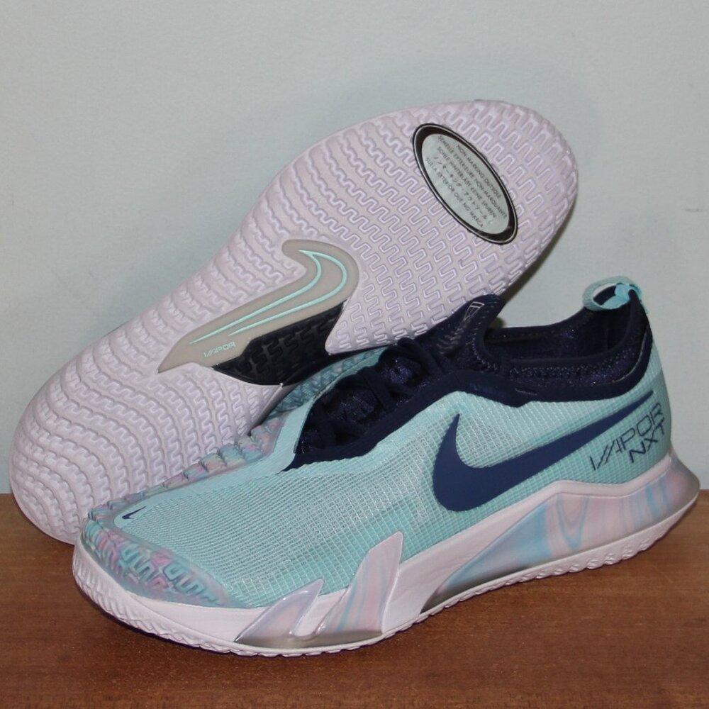 Nike Court React Vapor NXT HC Tennis Shoes Womens 10 Glacier Ice Navy Blue